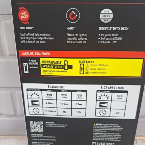 New Coast PX250 800 Lumens Twist Focusing 6 Modes LED Flashlight W/Batteries - Picture 8 of 9